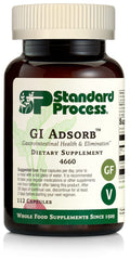 Standard Process GI Adsorb bottle label highlights gluten-free, non-dairy formulation.