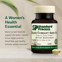 Standard Process Black Currant Seed Oil gluten-free label on bottle.