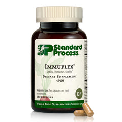 Standard Process Immuplex bottle showing daily immune support capsules.