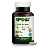 Standard Process Multizyme bottle front, clear label, convenient capsule form for digestive support