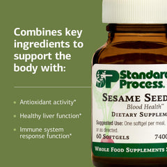 Standard Process sesame seed oil softgels on a kitchen counter for daily use