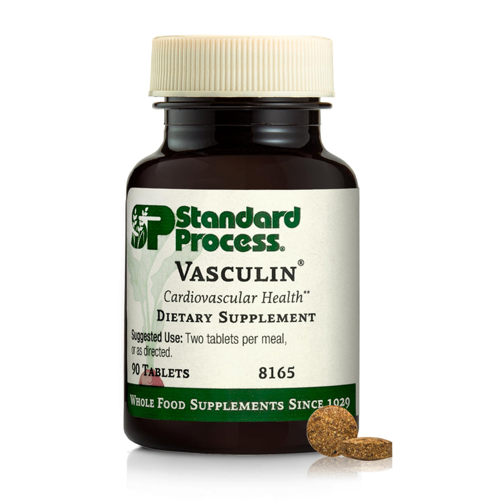 Standard Process Vasculin bottle image for heart support and daily wellness.