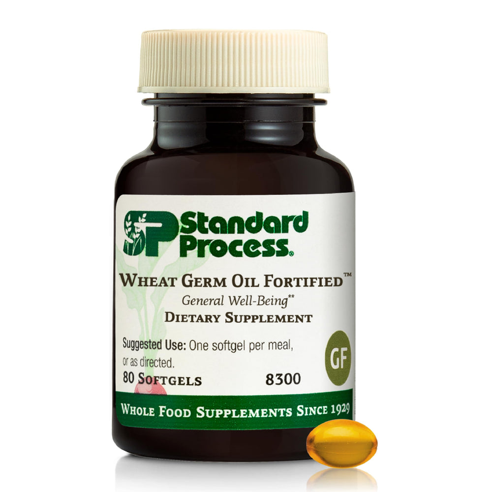Standard Process Wheat Germ Oil Fortified bottle front highlighting immune support potential