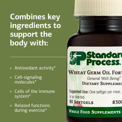 Standard Process Wheat Germ Oil Fortified ingredients panel shows natural vitamin E source