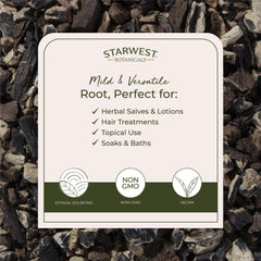 Starwest Botanicals organic and kosher label on comfrey root package.
