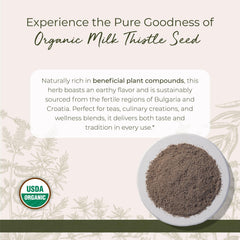 Starwest Botanicals milk thistle powder with scoop for smoothies and oatmeal