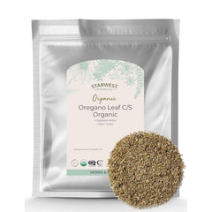 Starwest Botanicals Organic oregano leaf dried bulk bag enhances Italian, Greek, and Mexican dishes.