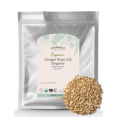 Starwest Botanicals Organic Ginger Root in a 1 lb bag, ideal for tea and cooking