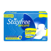 Stayfree Secure Cottony Wings pack-20-count: reliable daily protection for comfort.