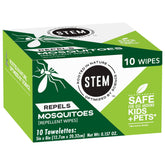 STEM Repels Mosquitoes wipes pack front for outdoor protection.