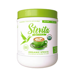 Stevita Organic Stevia jar offers sugar-free sweetness with zero calories.