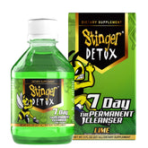 Stinger Detox lime bottle on table ready for a refreshing daily cleanse.