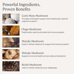 Stonehenge Health Dynamic Mushrooms bottle pour demonstrates easy daily dosage.