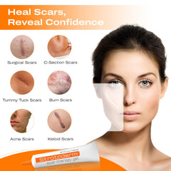 Strataderm scar gel closeup shows silicone formula for smoothing scar tissue.