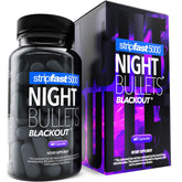 Stripfast5000 Night Bullets bottle on nightstand supports overnight wellness.
