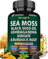 StrongVit sea moss bottle pouring for daily wellness routine