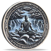 Strugglejewelry Serenity Storm coin with calm figure for resilience reminder.