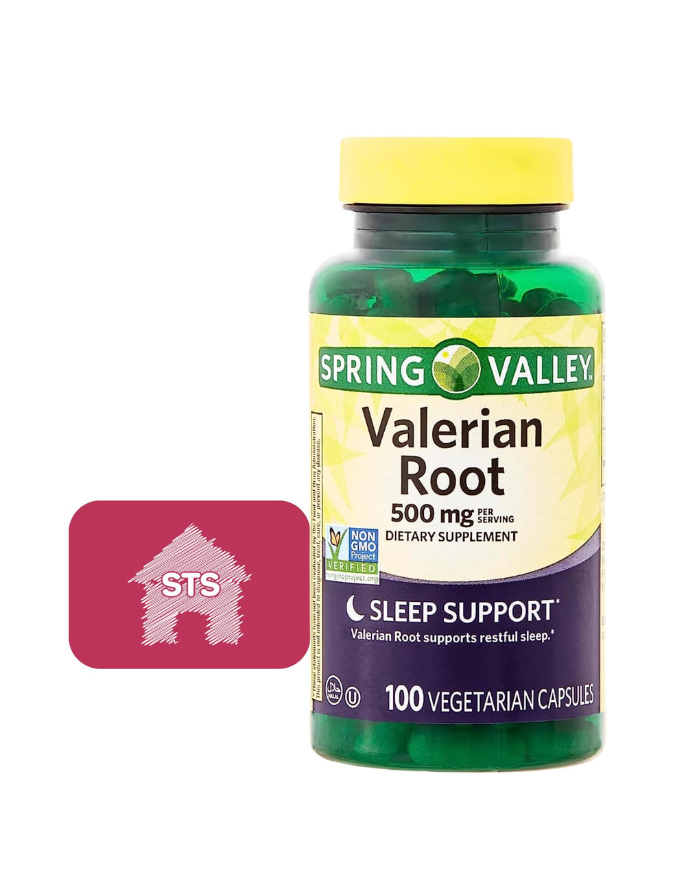 STS Home Spring Valley Valerian Root capsules bottle shown for restful sleep support