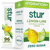 Stur Electrolytes Lemon Lime packet front view for on-the-go hydration.