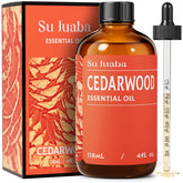 SU JUABA Cedarwood oil bottle close-up for calm mood.