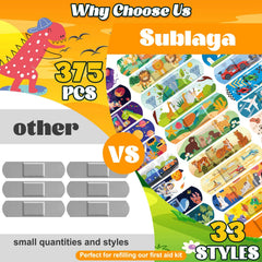 Sublaga kids bandages 33-styles variety pack encourages play during minor scrapes