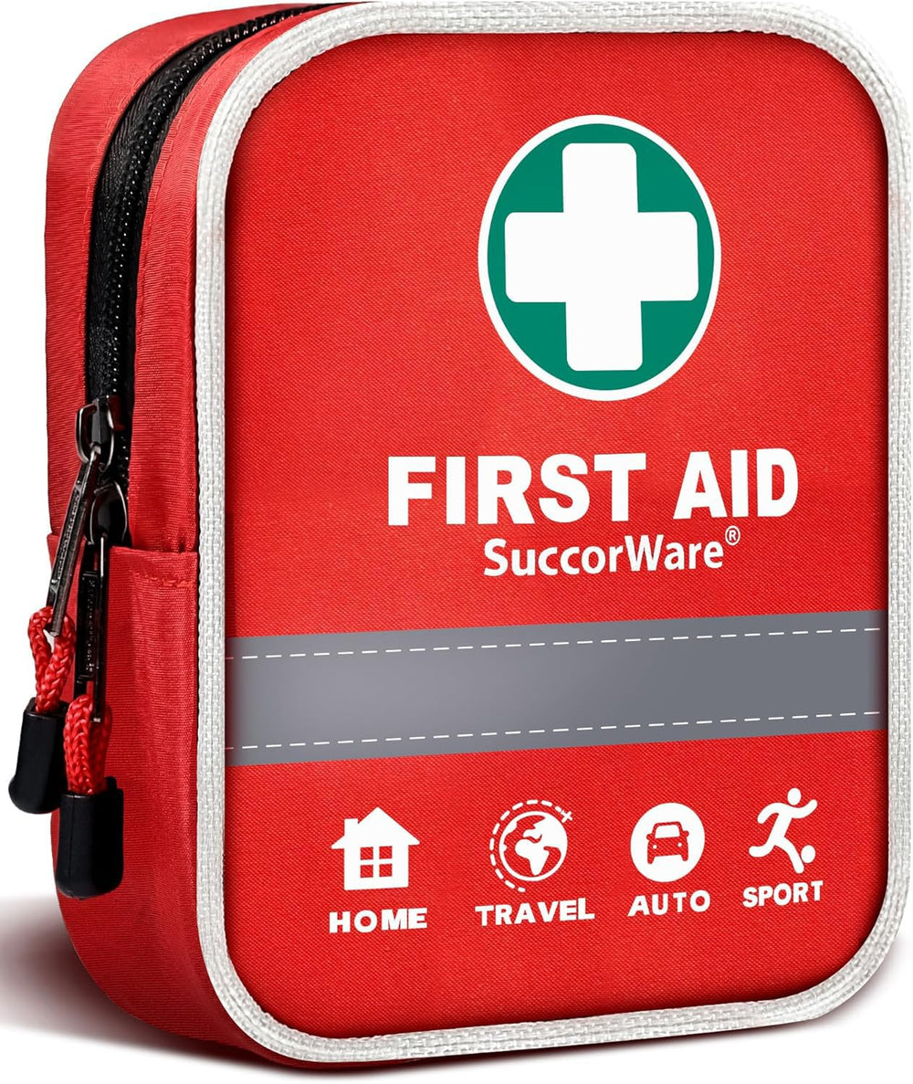 SuccorWare 130-piece kit with compass focus, ideal for outdoor emergencies