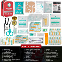SuccorWare 130-piece kit with triangular bandages focus, quick field care