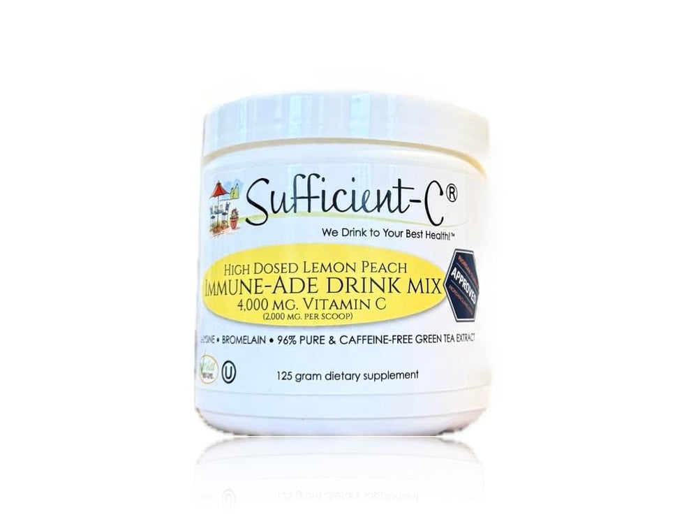 Sufficient-C Lemon Peach drink bottle offers a refreshing, high-dose vitamin C option on the go.
