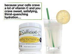 Sufficient-C lemon peach drink mix glass pour showcases inviting color and thirst-quenching hydration.