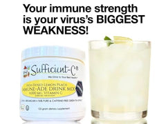 Sufficient-C Lemon Peach mix powder with convenient scoop for easy daily use.