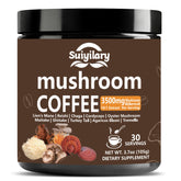 Suiyilary 10-mushroom coffee canister highlighting premium blend for daily focus.