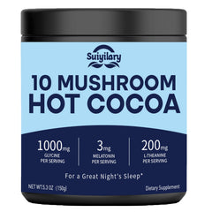 Suiyilary 10 Mushroom Hot Cocoa bottle showcasing sleep-support blend.