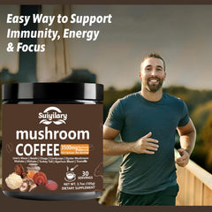 Suiyilary brewed mushroom coffee Arabica captures warm flavor with mushroom power for mornings.