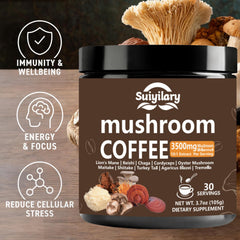 Suiyilary steaming cup of mushroom coffee invites cozy rituals with balanced energy and aroma.