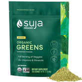 Suja Organic Greens Powder bottle showcases convenient daily greens for energy