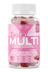 SUKU Teen Girl bottle-pour shows convenient daily gummies for teen nutrition.