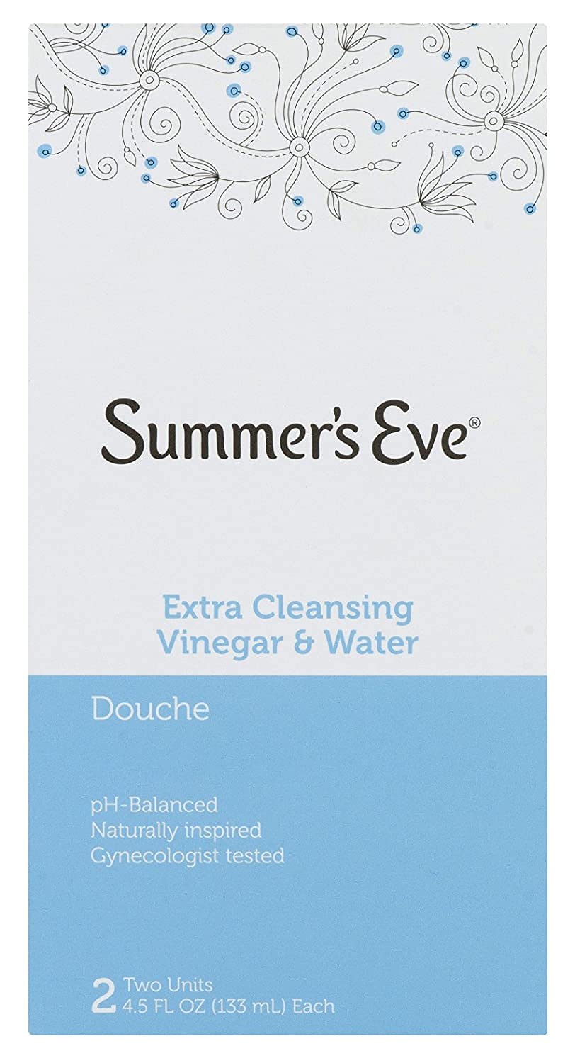 Summer's Eve Extra Cleansing Vinegar & Water Douche bottle shows a gentle, refreshing design