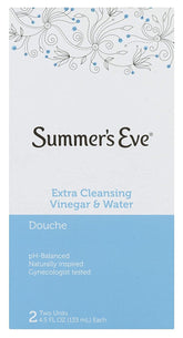 Summer's Eve Extra Cleansing Vinegar & Water Douche bottle shows a gentle, refreshing design