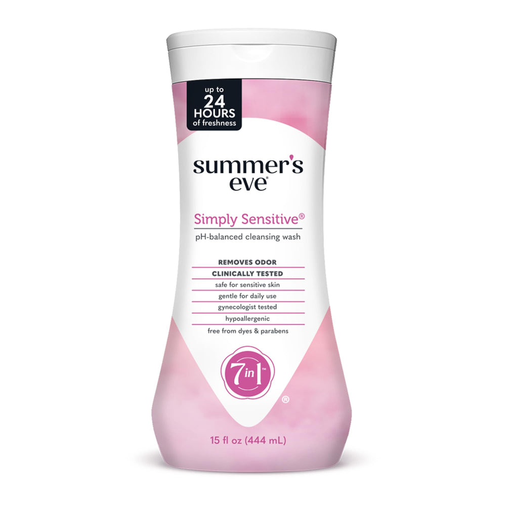 Summer's Eve Simply Sensitive wash bottle for daily intimate cleansing.