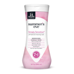 Summer's Eve Simply Sensitive wash bottle for daily intimate cleansing.