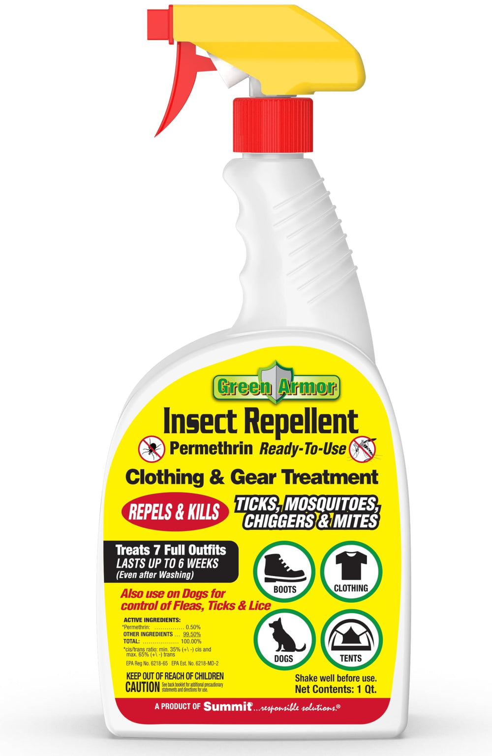 Summit Green Armor bottle pour enables easy, even coating on clothing and outdoor gear.