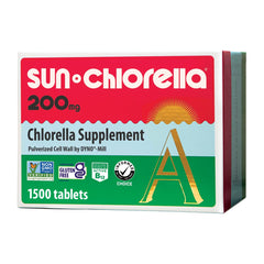 Sun Chlorella 200 mg tablets closeup, convenient daily greens and antioxidants.