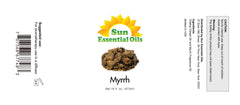 Sun Essential Oils Myrrh amber bottle closeup preserves oil quality for skincare.