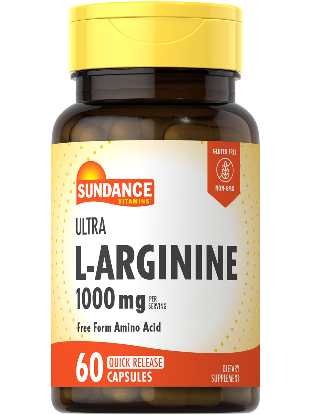 Sundance L-Arginine capsules bottle front view for daily free-form amino acid support.