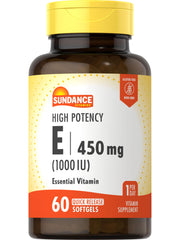 Sundance High Potency Vitamin E bottle with 60 softgels for daily wellness.