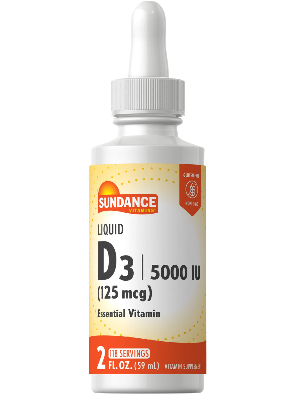 Sundance Liquid D3 5000 IU bottle with pour spout for easy dosing.