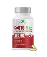 Sundhed Natural CoQ10 bottle with label showing 800mg capsules for energy support