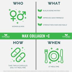 Sundhed Natural Max Collagen Plus C capsules for convenient daily collagen intake.