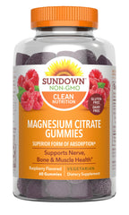 Sundown Magnesium Citrate Gummies raspberry bottle for daily wellness.