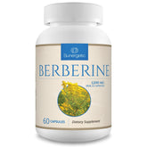 Sunergetic berberine capsules bottle on a counter, supporting daily wellness and immune health.
